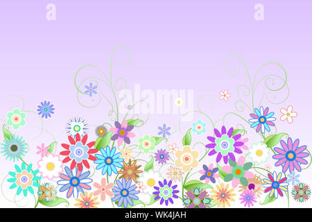Digitally generated girly floral design on purple Stock Photo