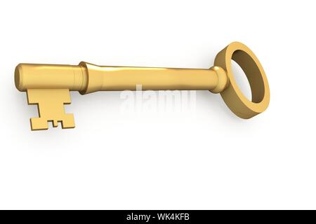 Digitally generated shiny gold key on white background Stock Photo