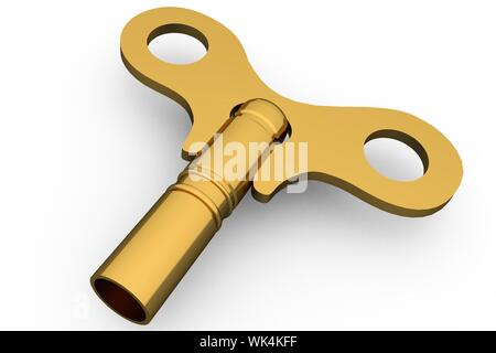 Digitally generated shiny gold key on white background Stock Photo