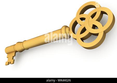 Digitally generated shiny gold key on white background Stock Photo