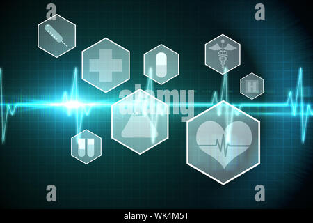 Medical icons in hexagons interface menu on black and blue background Stock Photo