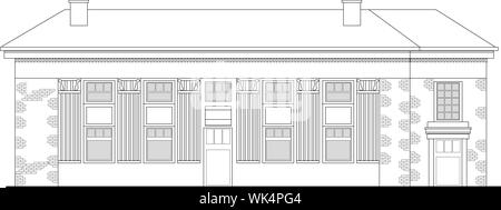 Line Drawing Illustration Of A Strip Mall Or Shopping Center