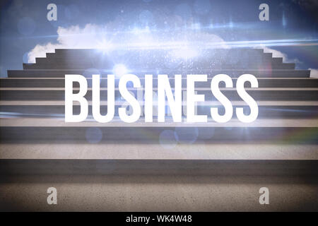 The word business and white background with vignette against steps against blue sky Stock Photo