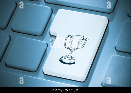 Winners cup against white enter key on keyboard Stock Photo