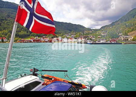 Transom of a ferry in norwegian fjord Stock Photo