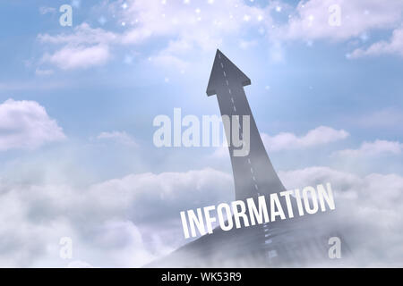 The word information against road turning into arrow Stock Photo