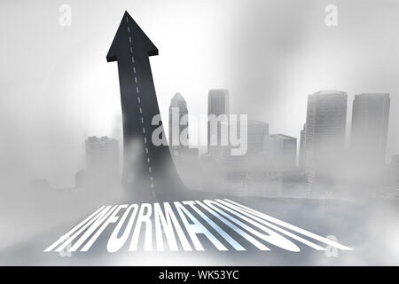 The word information against road turning into arrow Stock Photo