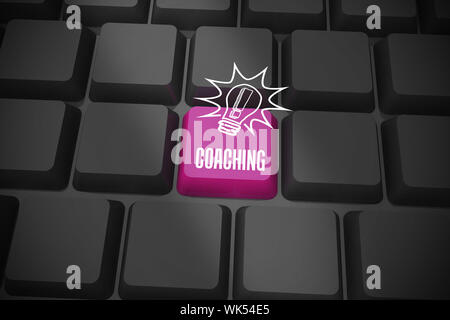 The word coaching and idea and innovation graphic on black keyboard with purple key Stock Photo