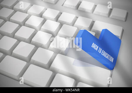 The word back to education on white keyboard with blue key Stock Photo