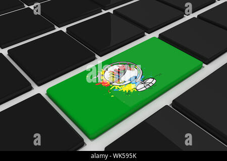 Global tourism concept on paint splashes against black keyboard with green key Stock Photo