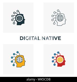 Digital Native icon set. Four elements in diferent styles from fintech icons collection. Creative digital native icons filled, outline, colored and Stock Vector