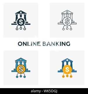 Online Banking icon set. Four elements in diferent styles from fintech icons collection. Creative online banking icons filled, outline, colored and Stock Vector