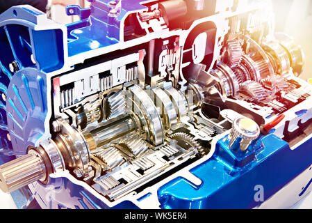Automatic transmission in the section at the exhibition Stock Photo