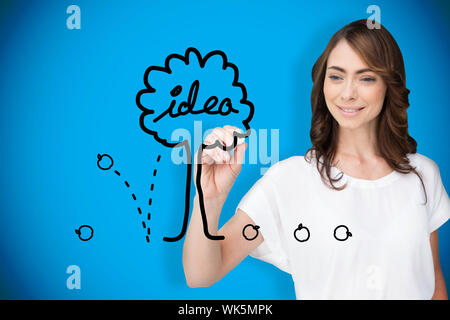 Composite image of businesswoman drawing idea tree against blue background with vignette Stock Photo