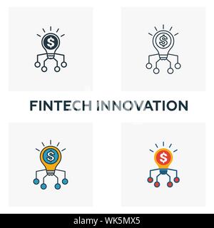 Fintech Innovation icon set. Four elements in diferent styles from fintech icons collection. Creative fintech innovation icons filled, outline Stock Vector