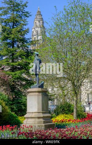 Statue of Lord Ninian Edward Crichton Stuart MP Monument outside City Hall Cardiff Wales Stock Photo
