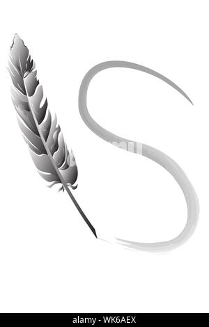 illustration of feather writing on white background Stock Photo