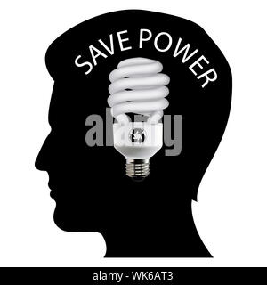 illustration of save power with man's mind on white background Stock Photo