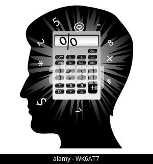 illustration of creative man's mind with calculator on white background Stock Photo