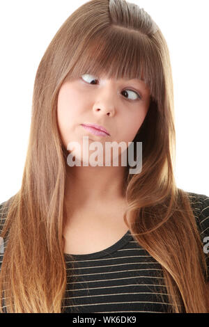 Woman's Face with a extreme grimace. Isolated Stock Photo