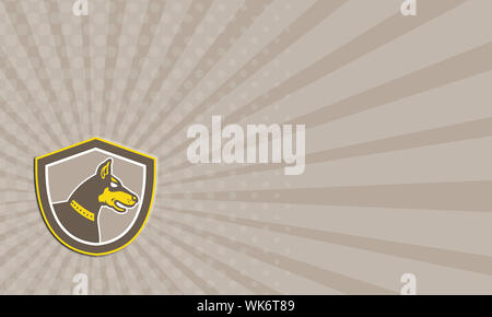 Business Card illustration of a Doberman Pinscher guard dog head viewed from side set inside circle shape on isolated background done in retro style. Stock Photo