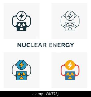 Nuclear Energy icon set. Four elements in diferent styles from power and energy icons collection. Creative nuclear energy icons filled, outline Stock Vector