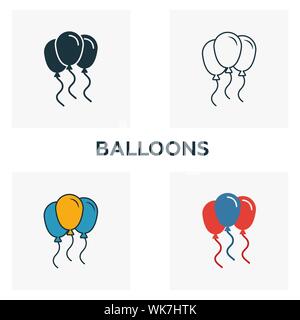 Balloons icon set. Four elements in diferent styles from honeymoon icons collection. Creative balloons icons filled, outline, colored and flat symbols Stock Vector