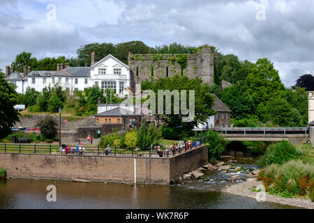 River Usk and Brecon Castle Brecon Brecon Beacons Powys Wales Stock Photo