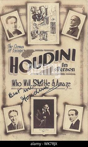 Vintage poster showing famous magician Houdini Stock Photo