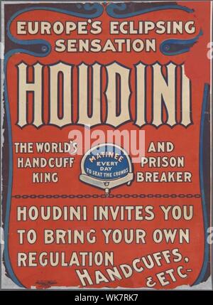 Vintage poster showing famous magician Houdini Stock Photo