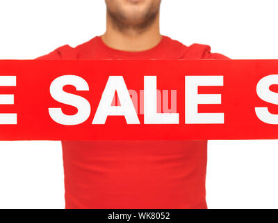 man holding sale sign Stock Photo