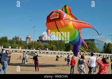 Saint-Petersburg.Russia.August 31.2019.Park ,, three hundred years of St. Petersburg ,,.The townspeople came here with their families.Children and adu Stock Photo