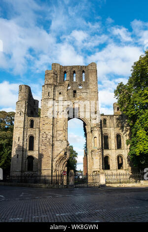 Imposing West Tower of the ruins of Kelso Abbey, Kelso, Scottish Borders, Scotland, UK Stock Photo