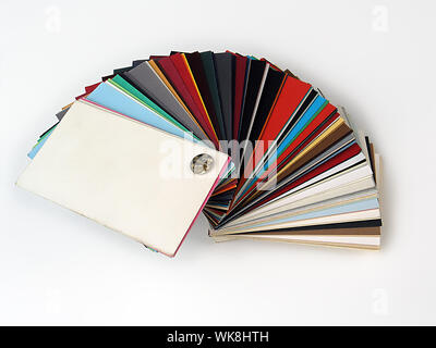 Colored samples of different papers on white background Stock Photo