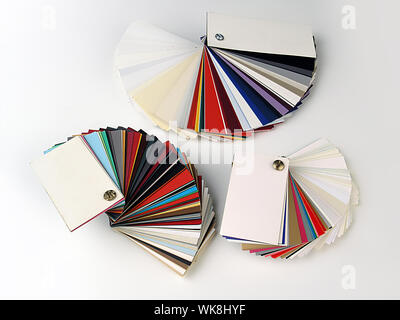 Colored samples of different papers on white background Stock Photo