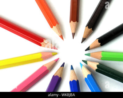 Colored Pencils in a Row on white background Stock Photo