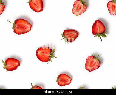 Halves of strawberries on the white background, seamless pattern Stock Photo