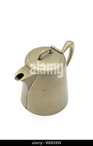 Metal teapot, isolated on white background, close-up Stock Photo