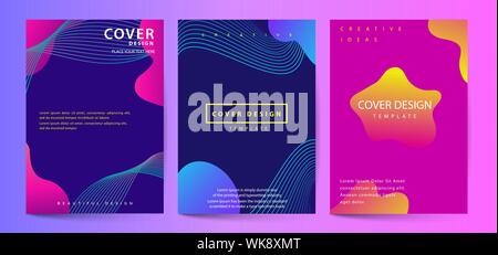 Gradient fluid shapes abstract covers vector set. fluid wavy shapes texture print. Cover pages. Stock Vector