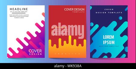 Vector printed cover template with abstract colorful shapes. Trendy neon color lines and hexagons in a modern material design style. Geometric lines o Stock Vector