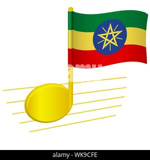 Ethiopia flag and musical note. Music background. National flag of Ethiopia and music festival concept  illustration Stock Photo