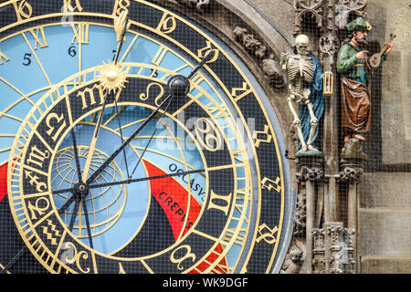 Prague Clock Czech Republic Prague astronomical clock on Prague Old Town Hall tower Stock Photo