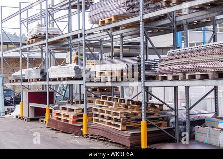 Building and construction materials in a warehouse Stock Photo