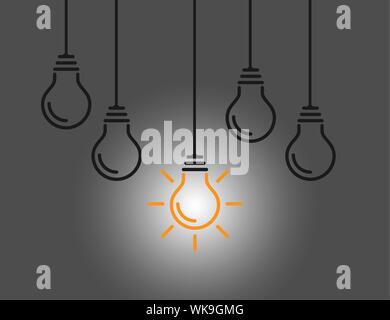 Light bulbs on wires. Effective, conceptual and innovative thinking ...
