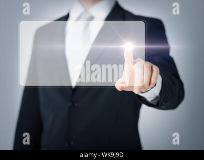 male hand touching virtual screen Stock Photo
