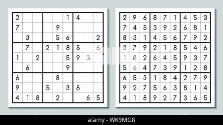 Sudoku with the answer. Vector puzzle game Stock Vector