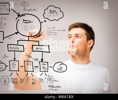 man drawing plan on the virtual screen Stock Photo