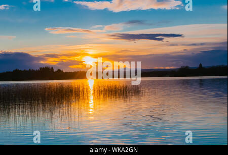 Sunset on Scotland's only 'Lake' Lake of Menteith nr Port of Menteith Stirling District Scotland Stock Photo