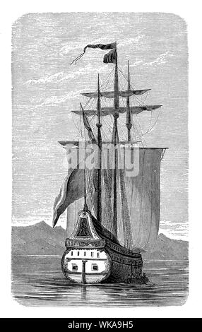 Vasco da Gama sea voyage to India with a nao square-rigged ship in 15th century Stock Photo