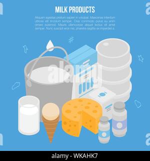 Milk products concept banner, isometric style Stock Vector